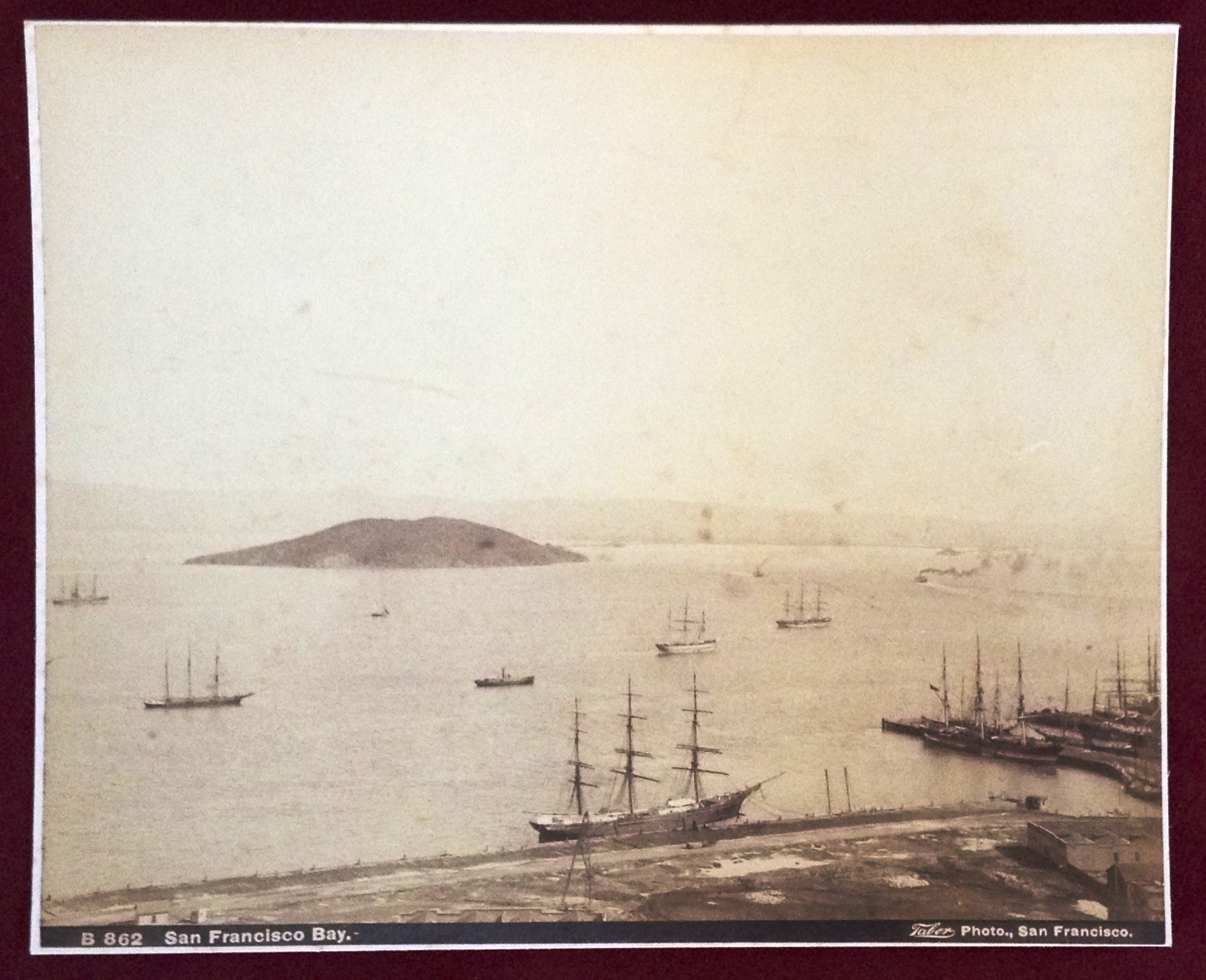 Carleton E. Watkins and I.W. Taber Photo of Oakland Ferry Yerba Buena Island and San Francisco Harbor c1865